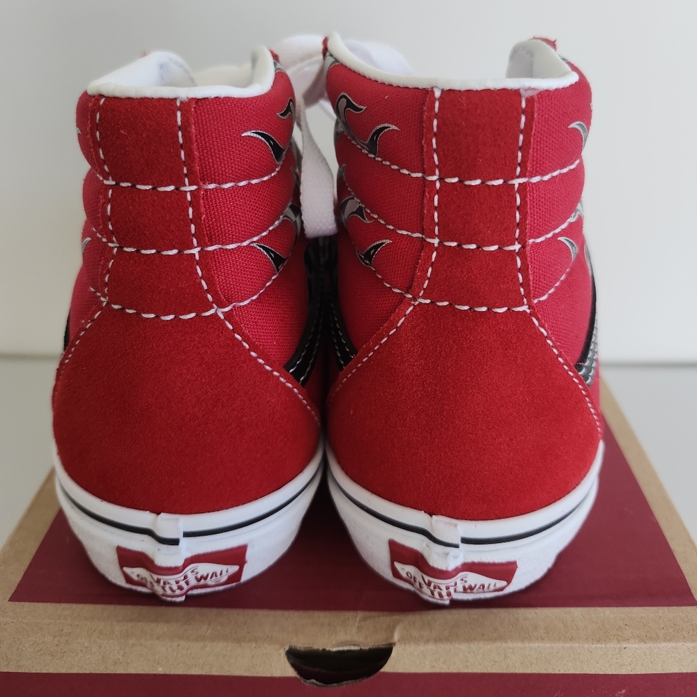 Vans SK8-HI Red Checkerboard Flame High Top Sneakers Youth Size 5.5 Women's 7 - Picture 8 of 13